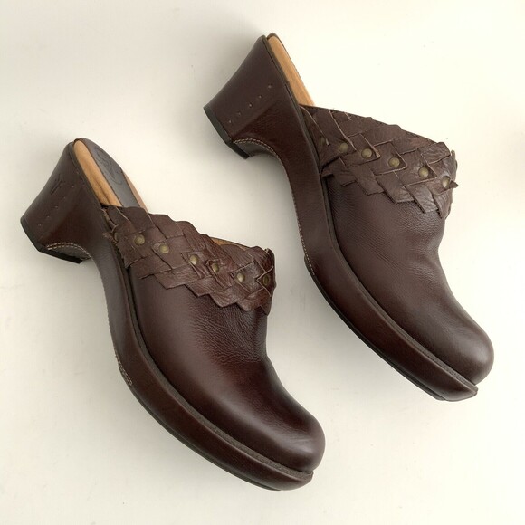 Frye Clogs Leather Slip-on Chunky Braid Studs Logo Shoes Brown 10 - Picture 6 of 15